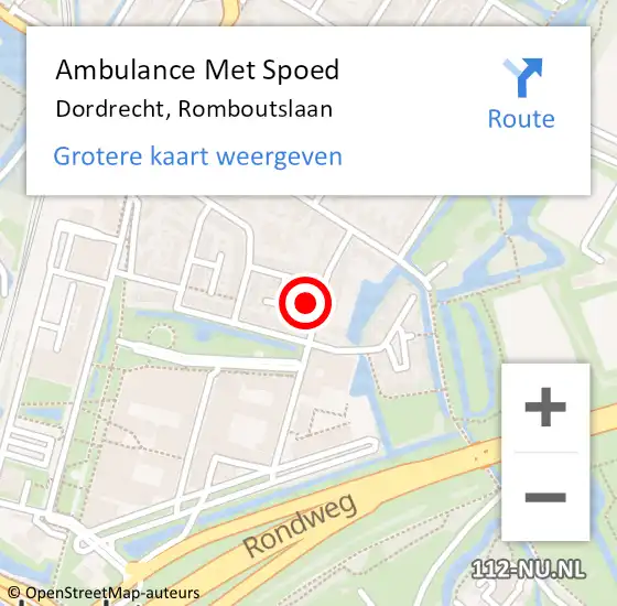 Locatie op kaart van de 112 melding: Ambulance Met Spoed Naar Dordrecht, Romboutslaan op 2 december 2024 12:51