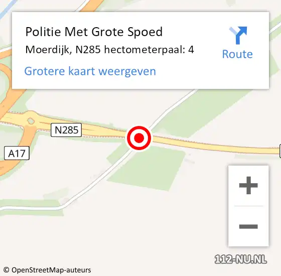 Locatie op kaart van de 112 melding: Politie Met Grote Spoed Naar Moerdijk, N285 hectometerpaal: 4 op 2 december 2024 12:51