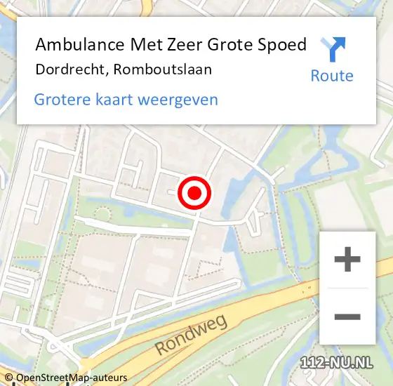 Locatie op kaart van de 112 melding: Ambulance Met Zeer Grote Spoed Naar Dordrecht, Romboutslaan op 2 december 2024 12:52