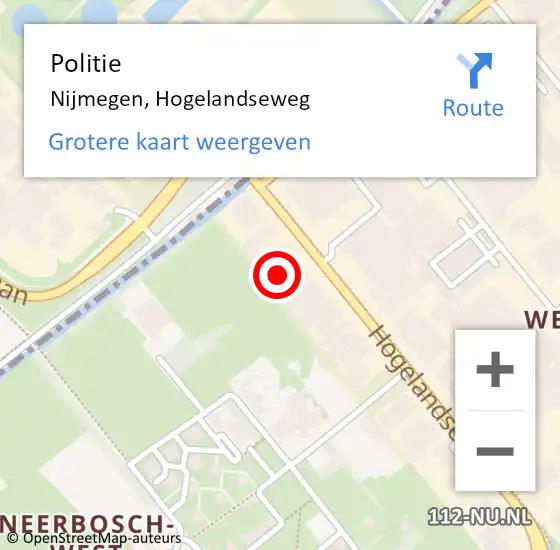 Locatie op kaart van de 112 melding: Politie Nijmegen, Hogelandseweg op 2 december 2024 12:54