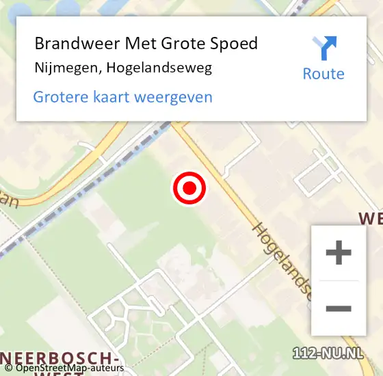 Locatie op kaart van de 112 melding: Brandweer Met Grote Spoed Naar Nijmegen, Hogelandseweg op 2 december 2024 12:55