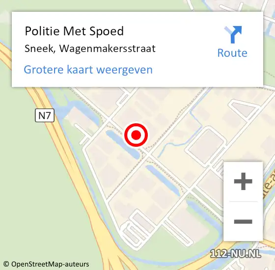 Locatie op kaart van de 112 melding: Politie Met Spoed Naar Sneek, Wagenmakersstraat op 2 december 2024 12:57