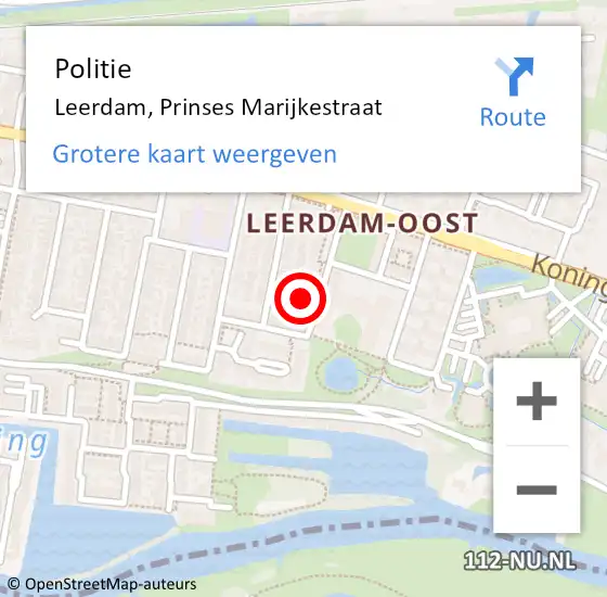 Locatie op kaart van de 112 melding: Politie Leerdam, Prinses Marijkestraat op 2 december 2024 13:24