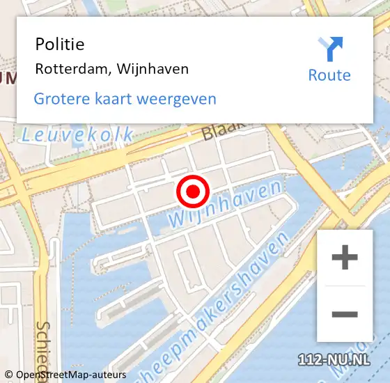 Locatie op kaart van de 112 melding: Politie Rotterdam, Wijnhaven op 2 december 2024 13:24