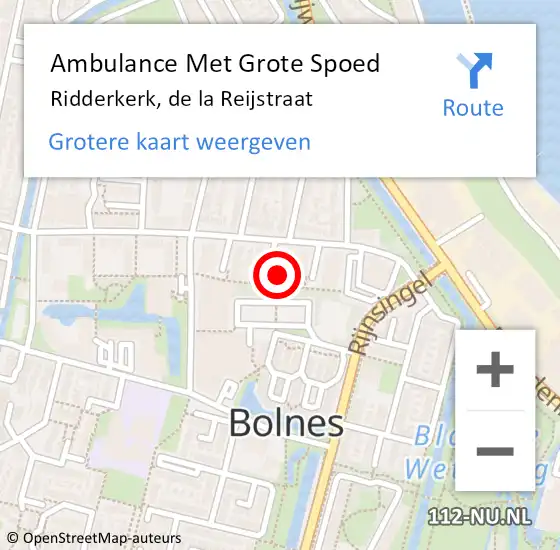 Locatie op kaart van de 112 melding: Ambulance Met Grote Spoed Naar Ridderkerk, de la Reijstraat op 2 december 2024 14:03