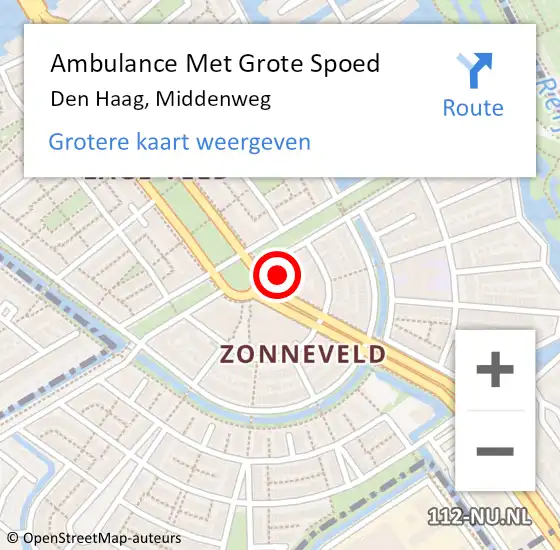 Locatie op kaart van de 112 melding: Ambulance Met Grote Spoed Naar Den Haag, Middenweg op 2 december 2024 14:06