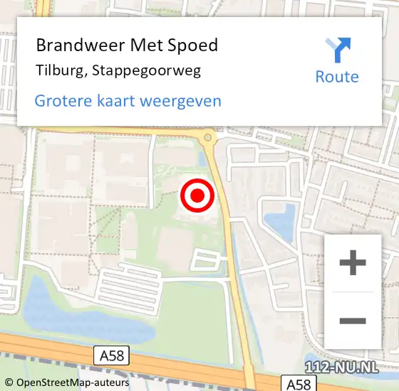 Locatie op kaart van de 112 melding: Brandweer Met Spoed Naar Tilburg, Stappegoorweg op 2 december 2024 14:06