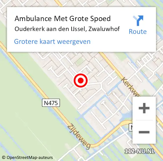 Locatie op kaart van de 112 melding: Ambulance Met Grote Spoed Naar Ouderkerk aan den IJssel, Zwaluwhof op 2 december 2024 14:07