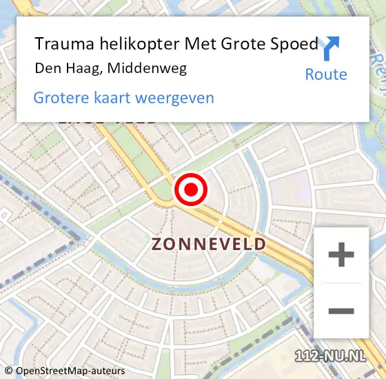 Locatie op kaart van de 112 melding: Trauma helikopter Met Grote Spoed Naar Den Haag, Middenweg op 2 december 2024 14:07