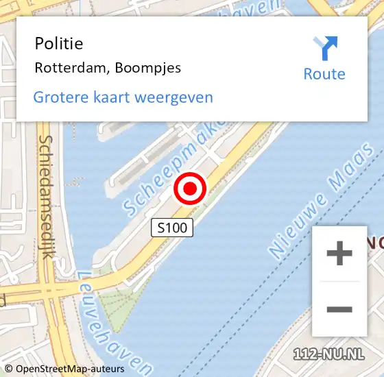 Locatie op kaart van de 112 melding: Politie Rotterdam, Boompjes op 2 december 2024 14:56