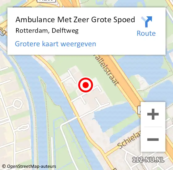 Locatie op kaart van de 112 melding: Ambulance Met Zeer Grote Spoed Naar Rotterdam, Delftweg op 2 december 2024 14:58