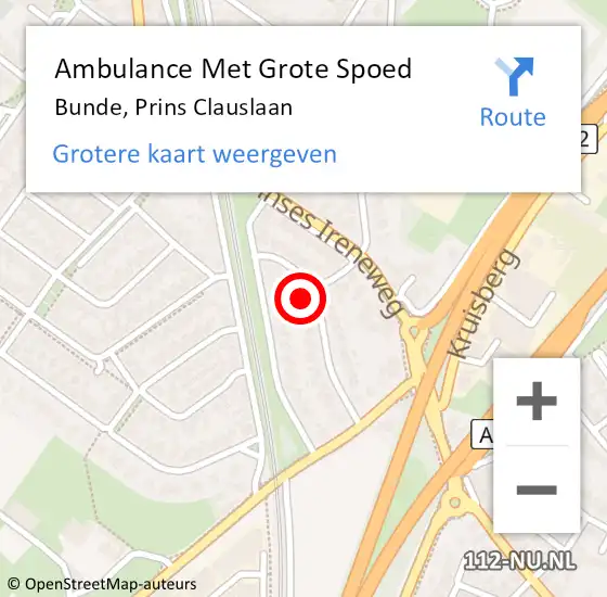 Locatie op kaart van de 112 melding: Ambulance Met Grote Spoed Naar Bunde, Prins Clauslaan op 29 oktober 2014 00:22