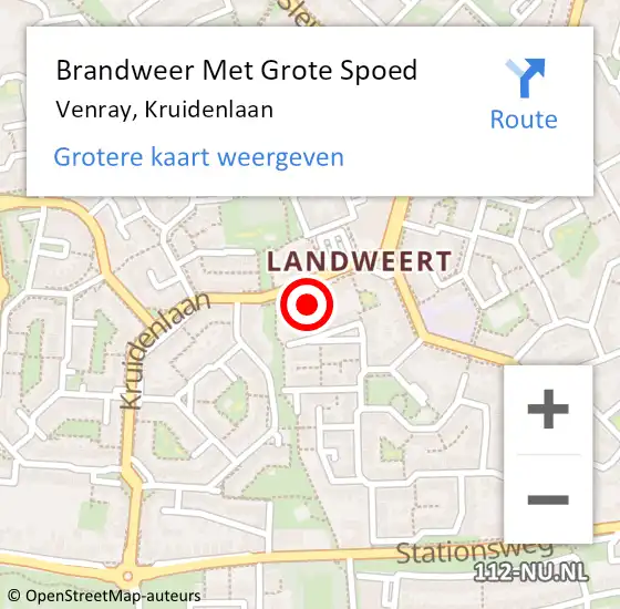 Locatie op kaart van de 112 melding: Brandweer Met Grote Spoed Naar Venray, Kruidenlaan op 2 december 2024 15:19