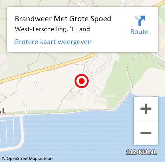 Locatie op kaart van de 112 melding: Brandweer Met Grote Spoed Naar West-Terschelling, 'T Land op 29 oktober 2014 00:44