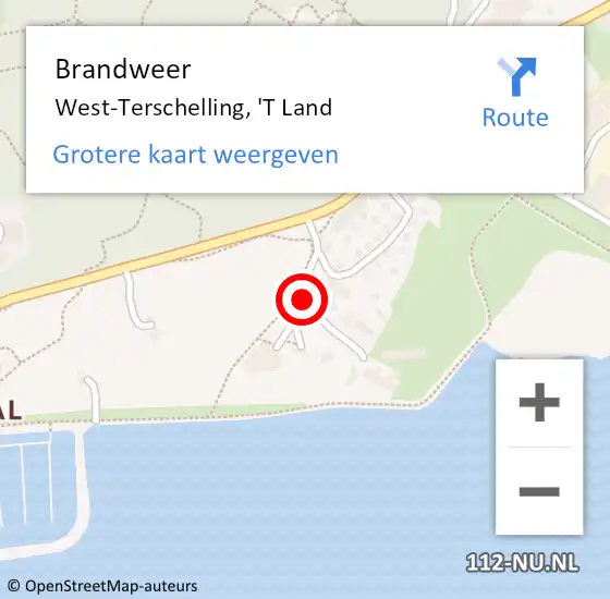 Locatie op kaart van de 112 melding: Brandweer West-Terschelling, 'T Land op 29 oktober 2014 00:47