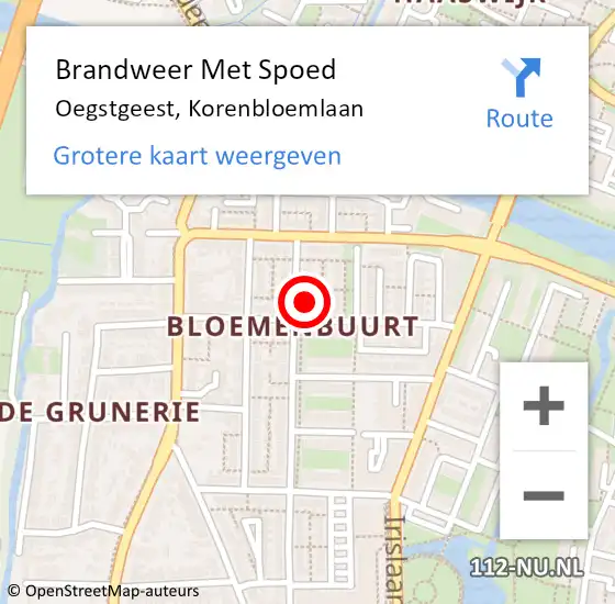 Locatie op kaart van de 112 melding: Brandweer Met Spoed Naar Oegstgeest, Korenbloemlaan op 2 december 2024 15:54