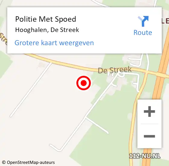 Locatie op kaart van de 112 melding: Politie Met Spoed Naar Hooghalen, De Streek op 2 december 2024 16:09