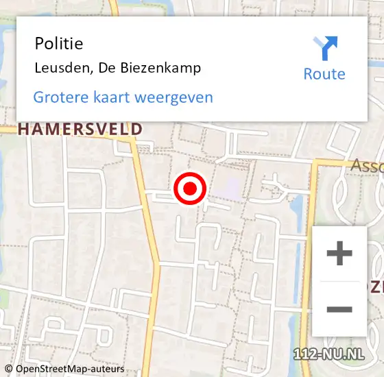 Locatie op kaart van de 112 melding: Politie Leusden, De Biezenkamp op 2 december 2024 16:11