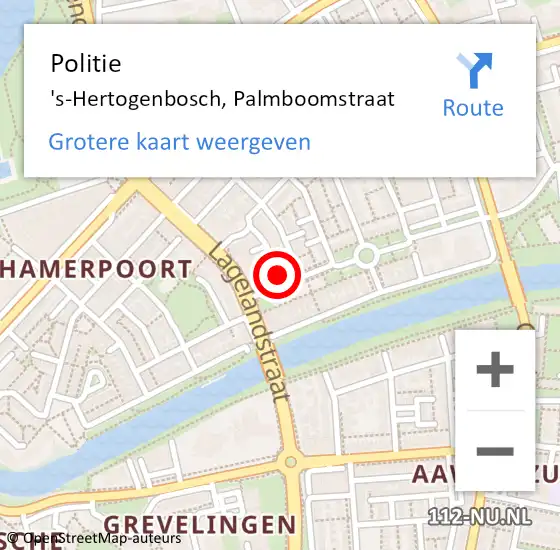 Locatie op kaart van de 112 melding: Politie 's-Hertogenbosch, Palmboomstraat op 2 december 2024 16:12