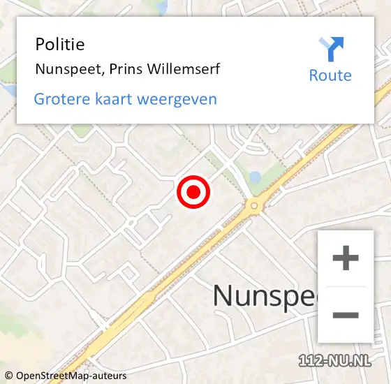 Locatie op kaart van de 112 melding: Politie Nunspeet, Prins Willemserf op 2 december 2024 16:27