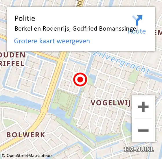 Locatie op kaart van de 112 melding: Politie Berkel en Rodenrijs, Godfried Bomanssingel op 2 december 2024 16:43