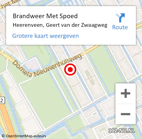 Locatie op kaart van de 112 melding: Brandweer Met Spoed Naar Heerenveen, Geert van der Zwaagweg op 2 december 2024 16:51