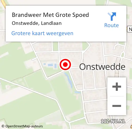 Locatie op kaart van de 112 melding: Brandweer Met Grote Spoed Naar Onstwedde, Landlaan op 2 december 2024 17:04