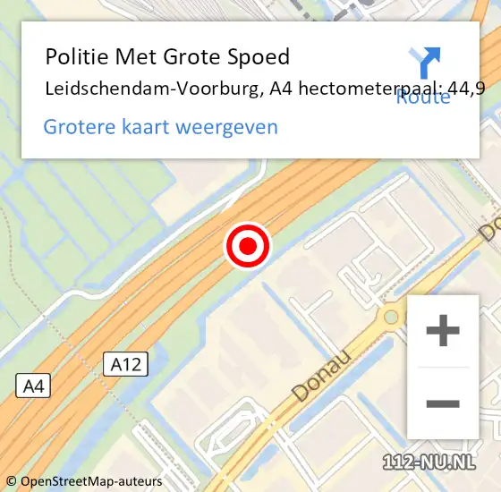 Locatie op kaart van de 112 melding: Politie Met Grote Spoed Naar Leidschendam-Voorburg, A4 hectometerpaal: 44,9 op 2 december 2024 17:05