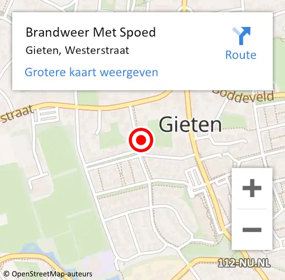 Locatie op kaart van de 112 melding: Brandweer Met Spoed Naar Gieten, Westerstraat op 2 december 2024 17:58