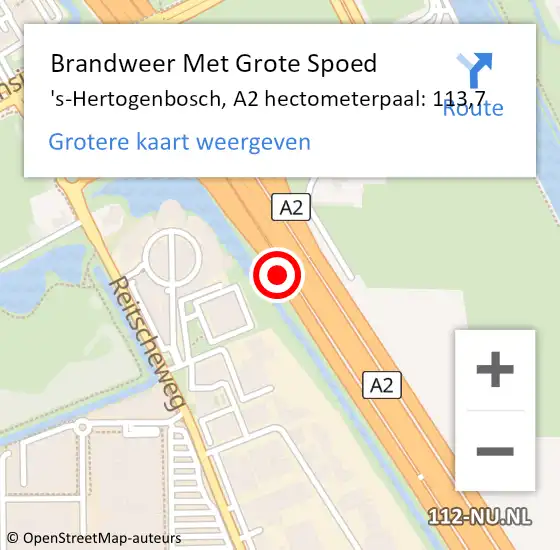 Locatie op kaart van de 112 melding: Brandweer Met Grote Spoed Naar 's-Hertogenbosch, A2 hectometerpaal: 113,7 op 2 december 2024 18:03