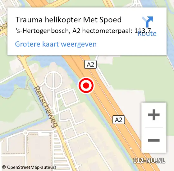 Locatie op kaart van de 112 melding: Trauma helikopter Met Spoed Naar 's-Hertogenbosch, A2 hectometerpaal: 113,7 op 2 december 2024 18:04