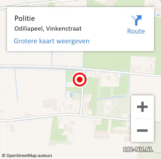 Locatie op kaart van de 112 melding: Politie Odiliapeel, Vinkenstraat op 2 december 2024 18:15