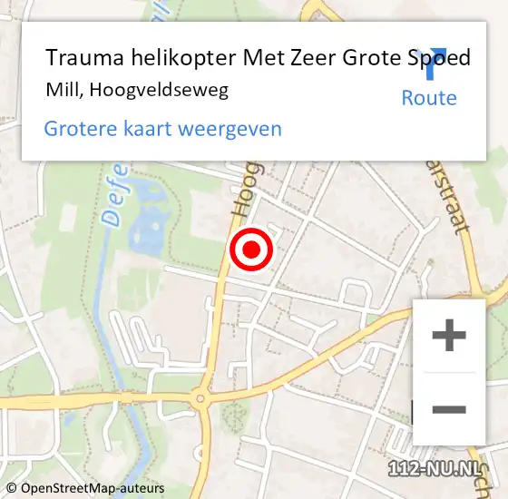 Locatie op kaart van de 112 melding: Trauma helikopter Met Zeer Grote Spoed Naar Mill, Hoogveldseweg op 2 december 2024 18:39