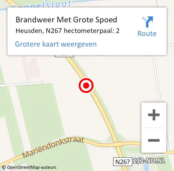 Locatie op kaart van de 112 melding: Brandweer Met Grote Spoed Naar Heusden, N267 hectometerpaal: 2 op 2 december 2024 18:58