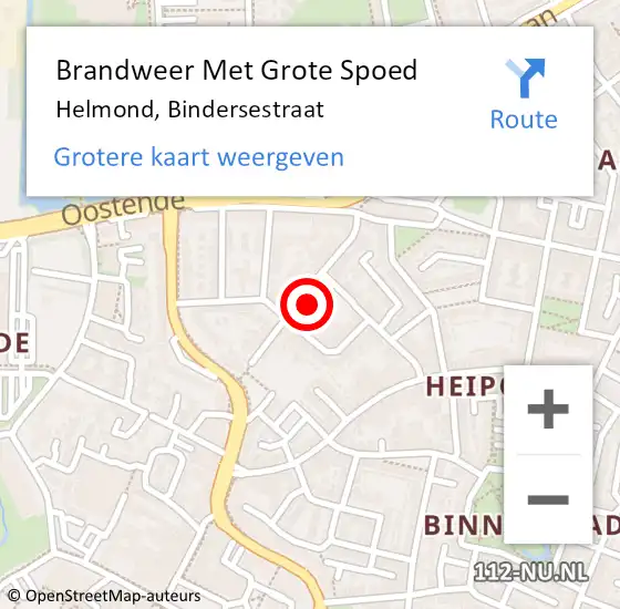 Locatie op kaart van de 112 melding: Brandweer Met Grote Spoed Naar Helmond, Bindersestraat op 2 december 2024 19:41