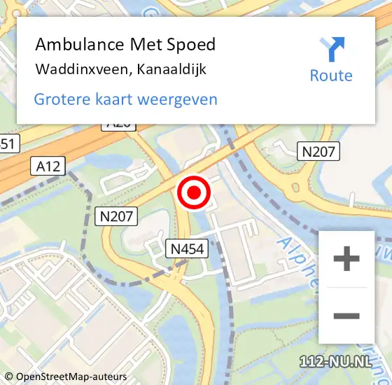 Locatie op kaart van de 112 melding: Ambulance Met Spoed Naar Waddinxveen, Kanaaldijk op 2 december 2024 19:45