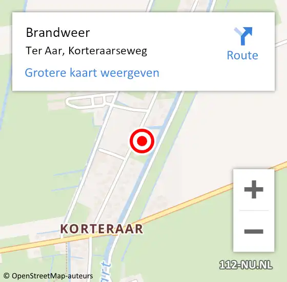 Locatie op kaart van de 112 melding: Brandweer Ter Aar, Korteraarseweg op 2 december 2024 20:02