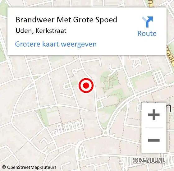 Locatie op kaart van de 112 melding: Brandweer Met Grote Spoed Naar Uden, Kerkstraat op 2 december 2024 20:30