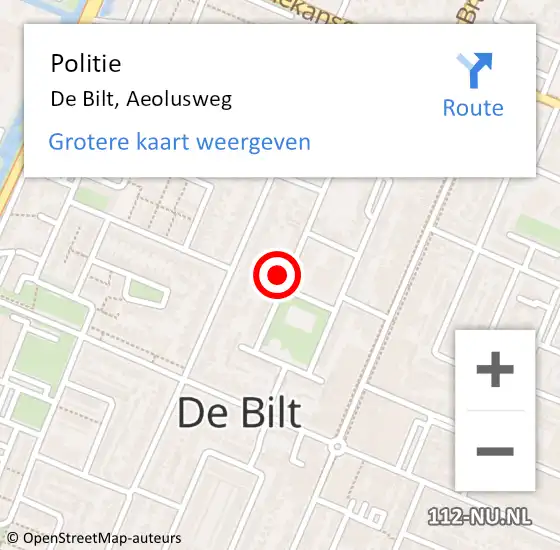 Locatie op kaart van de 112 melding: Politie De Bilt, Aeolusweg op 2 december 2024 20:30