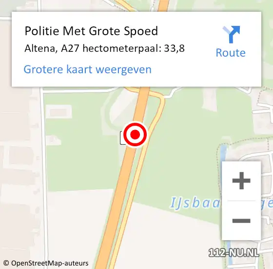 Locatie op kaart van de 112 melding: Politie Met Grote Spoed Naar Altena, A27 hectometerpaal: 33,8 op 2 december 2024 20:35