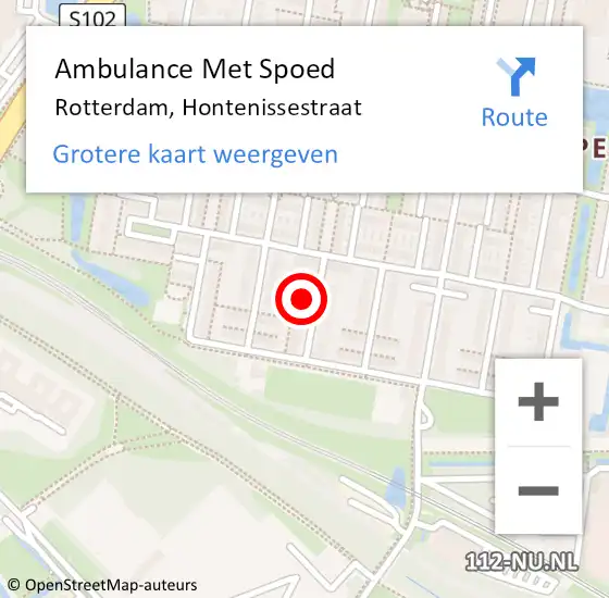 Locatie op kaart van de 112 melding: Ambulance Met Spoed Naar Rotterdam, Hontenissestraat op 2 december 2024 20:35