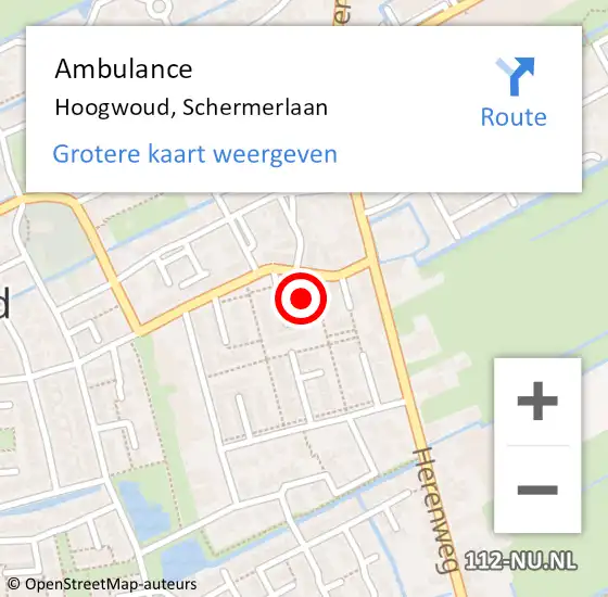 Locatie op kaart van de 112 melding: Ambulance Hoogwoud, Schermerlaan op 2 december 2024 21:28