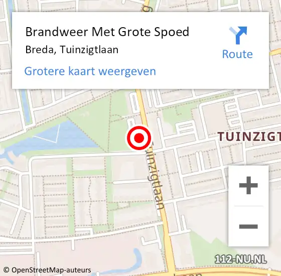 Locatie op kaart van de 112 melding: Brandweer Met Grote Spoed Naar Breda, Tuinzigtlaan op 2 december 2024 21:29