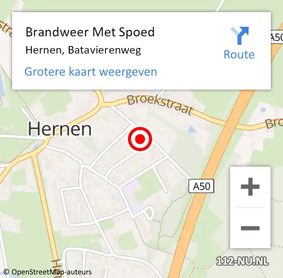 Locatie op kaart van de 112 melding: Brandweer Met Spoed Naar Hernen, Batavierenweg op 2 december 2024 22:03