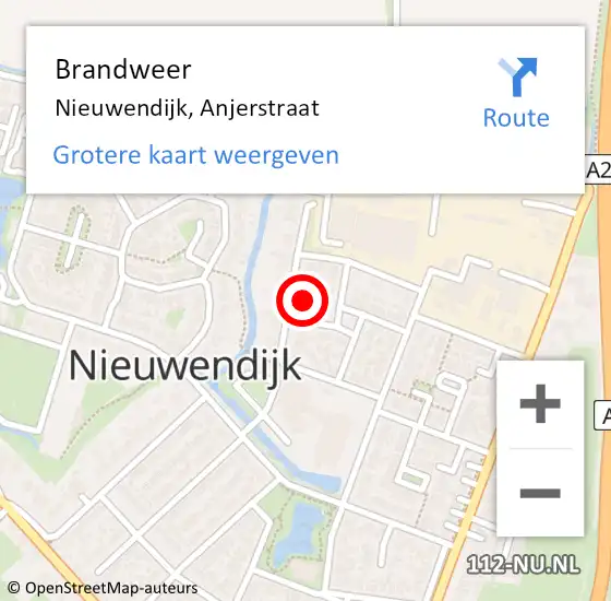 Locatie op kaart van de 112 melding: Brandweer Nieuwendijk, Anjerstraat op 2 december 2024 22:04