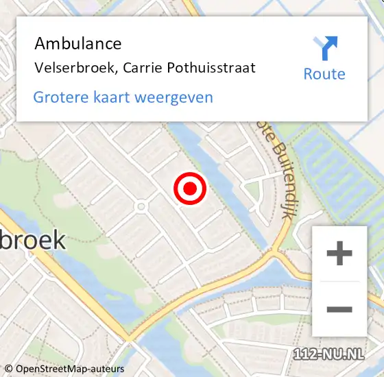 Locatie op kaart van de 112 melding: Ambulance Velserbroek, Carrie Pothuisstraat op 2 december 2024 22:08