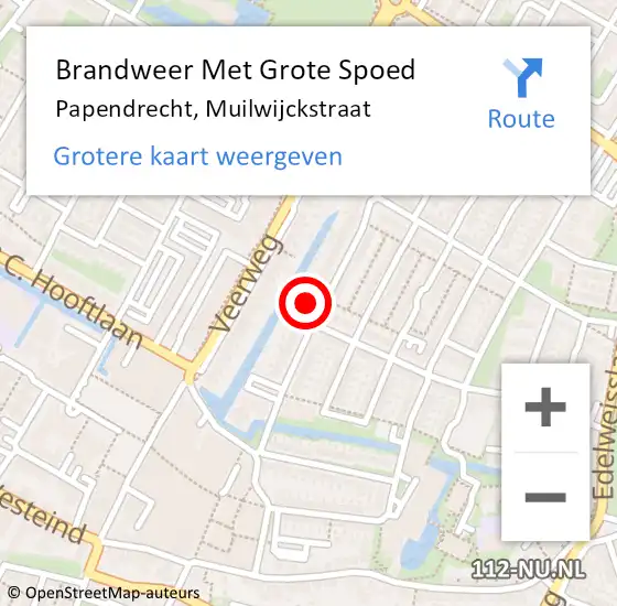 Locatie op kaart van de 112 melding: Brandweer Met Grote Spoed Naar Papendrecht, Muilwijckstraat op 2 december 2024 22:55