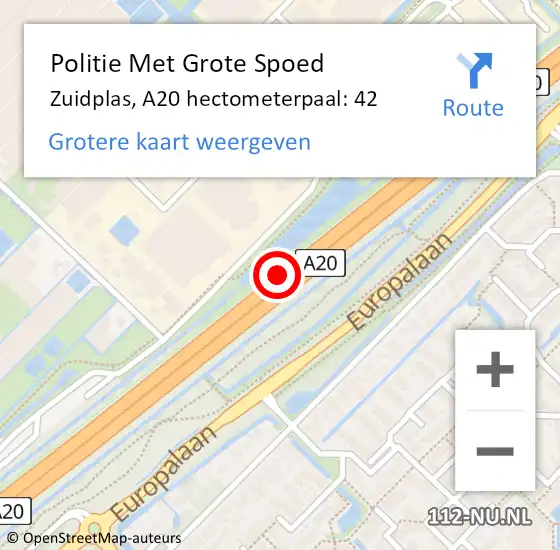 Locatie op kaart van de 112 melding: Politie Met Grote Spoed Naar Zuidplas, A20 hectometerpaal: 42 op 2 december 2024 22:59