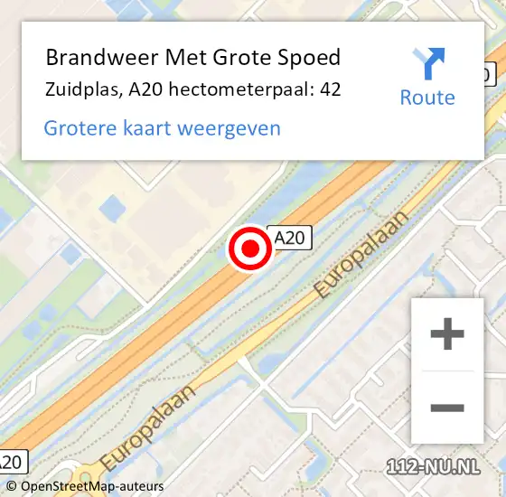 Locatie op kaart van de 112 melding: Brandweer Met Grote Spoed Naar Zuidplas, A20 hectometerpaal: 42 op 2 december 2024 23:03