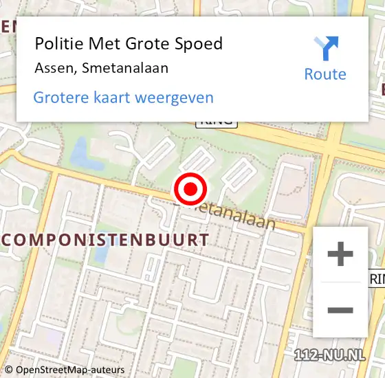 Locatie op kaart van de 112 melding: Politie Met Grote Spoed Naar Assen, Smetanalaan op 2 december 2024 23:17